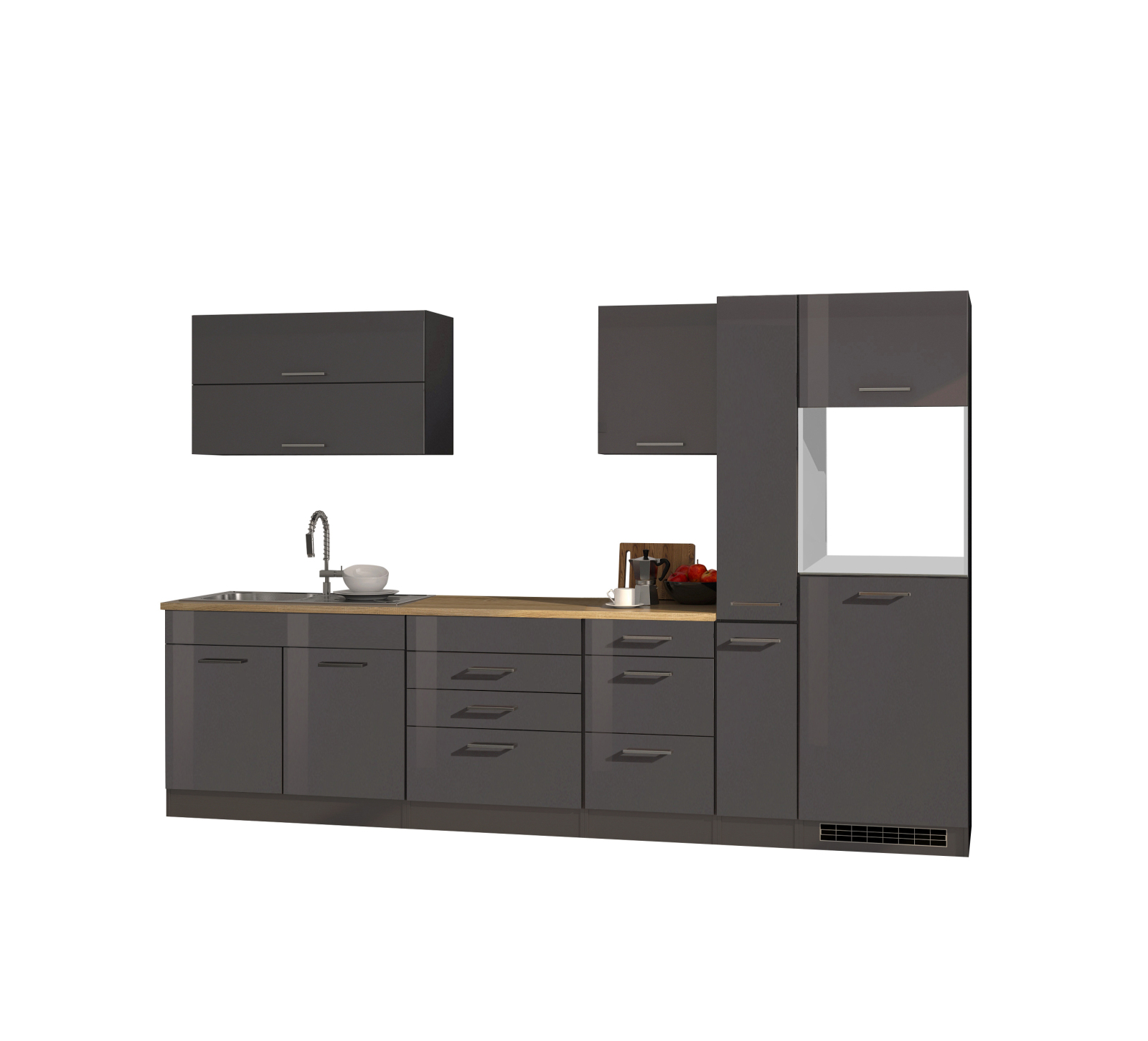 Küchenblock ROM - grau Hochglanz - 320 cm