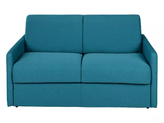 Canapé 2 places convertible express en tissu bleu turquoise - Couchage 120 cm - Matelas 14 cm CALIFE