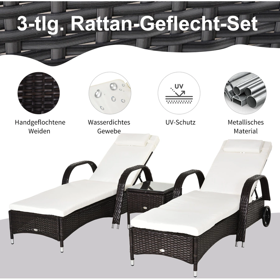 Outsunny Rattan Sonnenliegen mit Tisch braun
