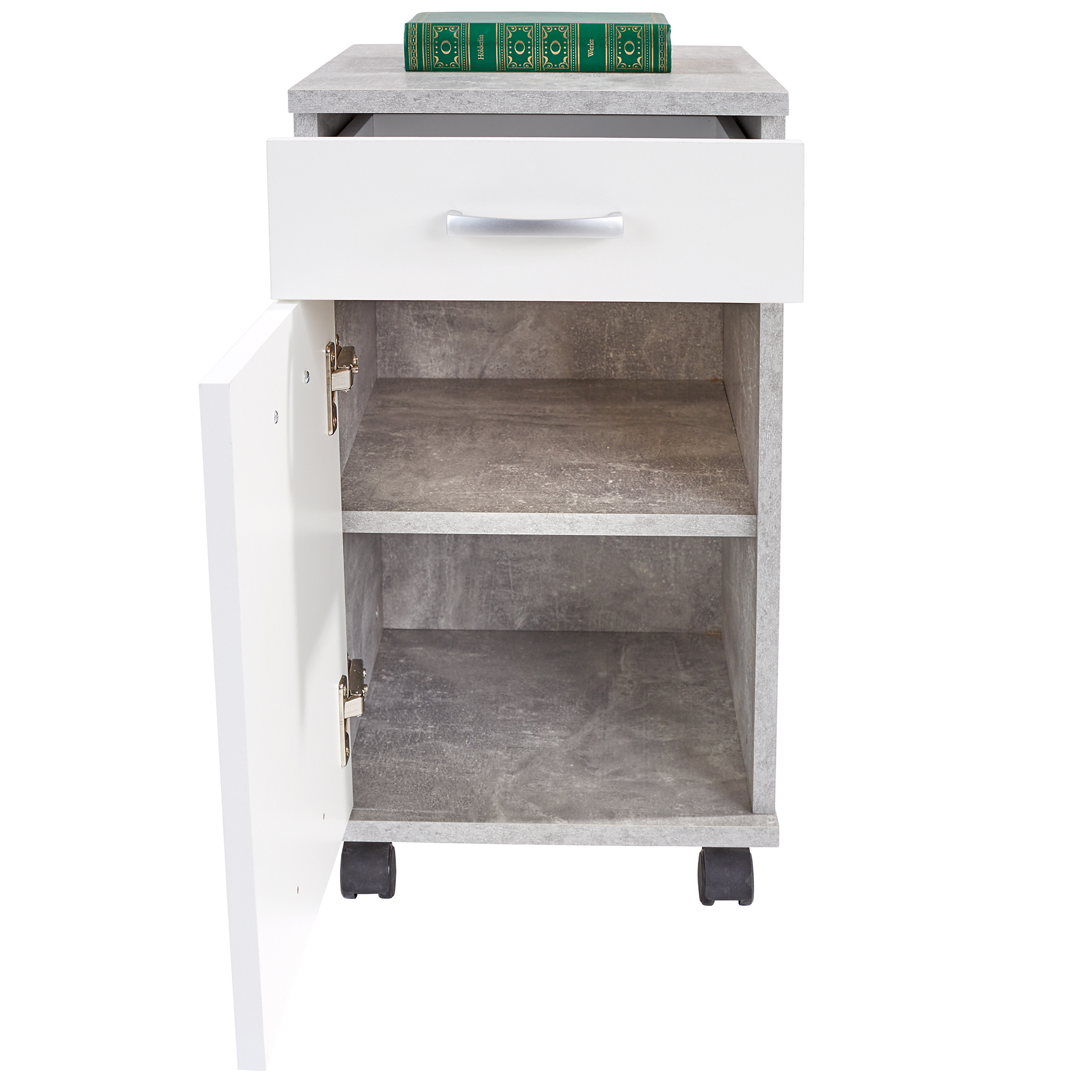 Rollcontainer - weiß - Beton-Optik - 33 cm breit