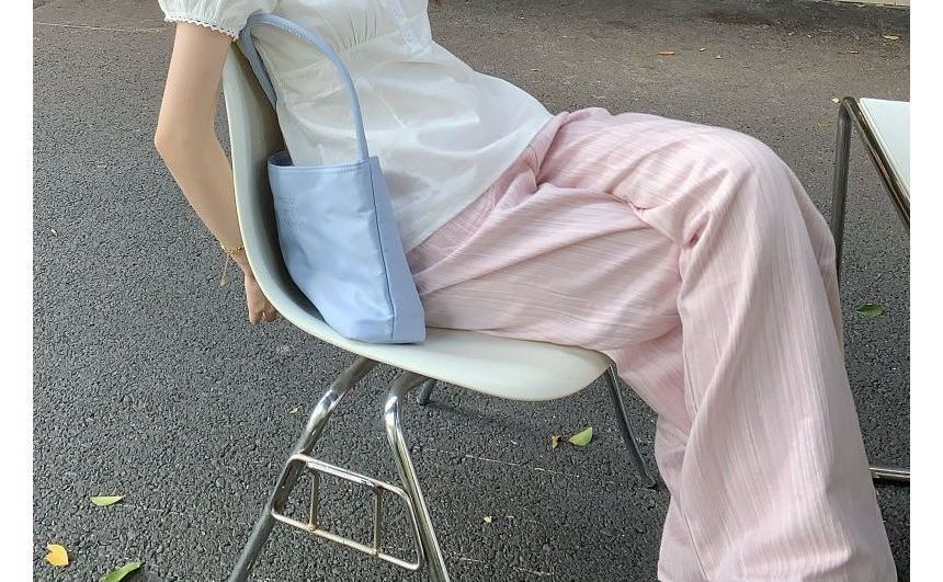 ANORA - Blouse met korte mouwen, vierkante hals, effen kant en peplum