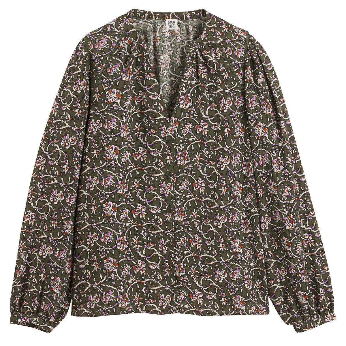 COLEÇÃO LA REDOUTE<br>Blusa com decote em V, estampa floral e mangas compridas