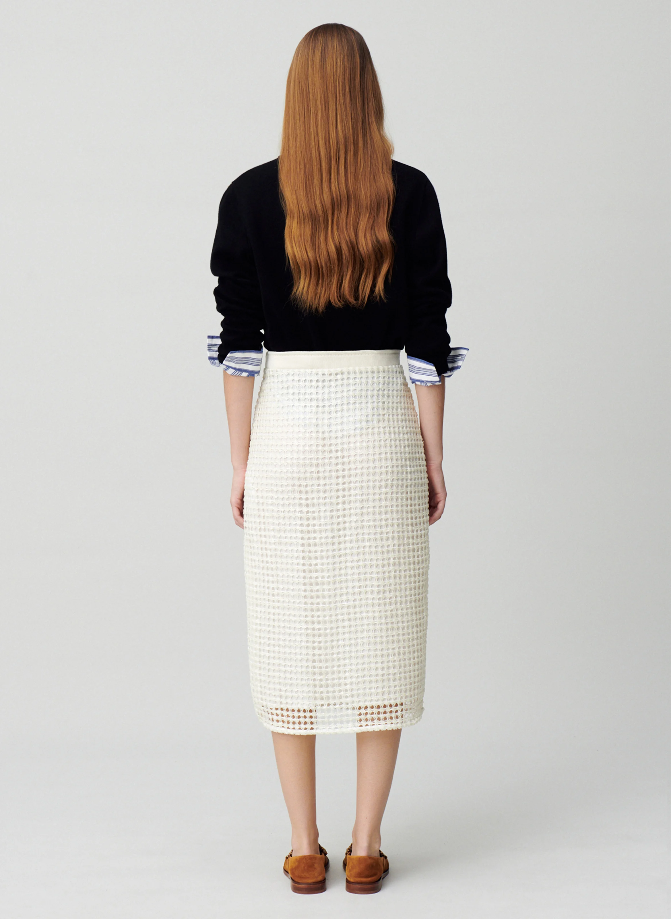 Jupe midi droite| Blanc