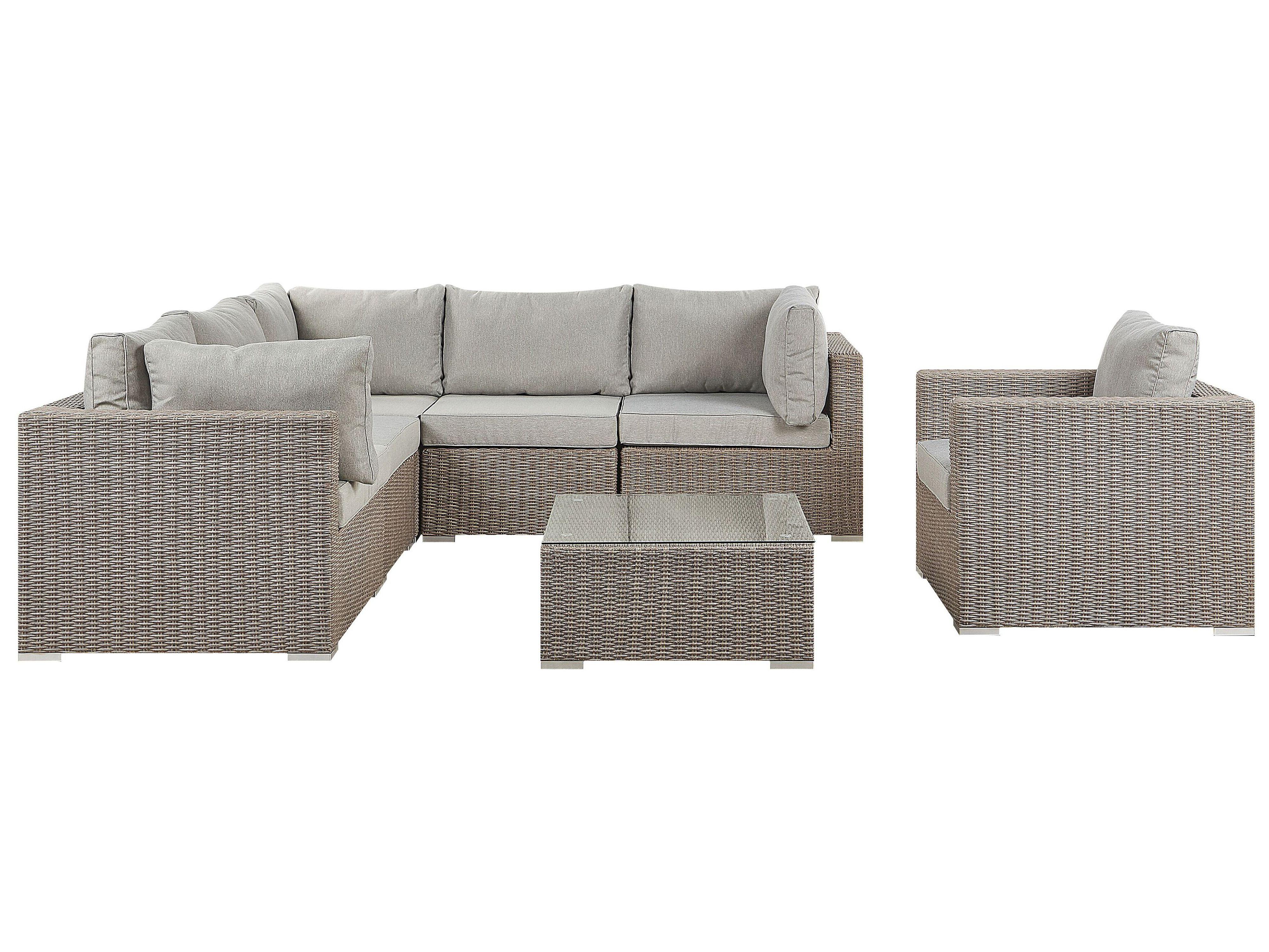 Loungeset met tafel 6-zits CONTARE linkszijdig modulair PE rotan Taupe
