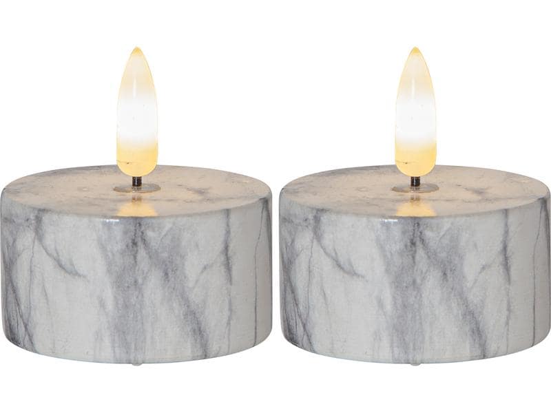 Star Trading LED Teelichter Set Flame Marble Ø 5.5 x 6 cm, Teelichter mit tanzender Flamme