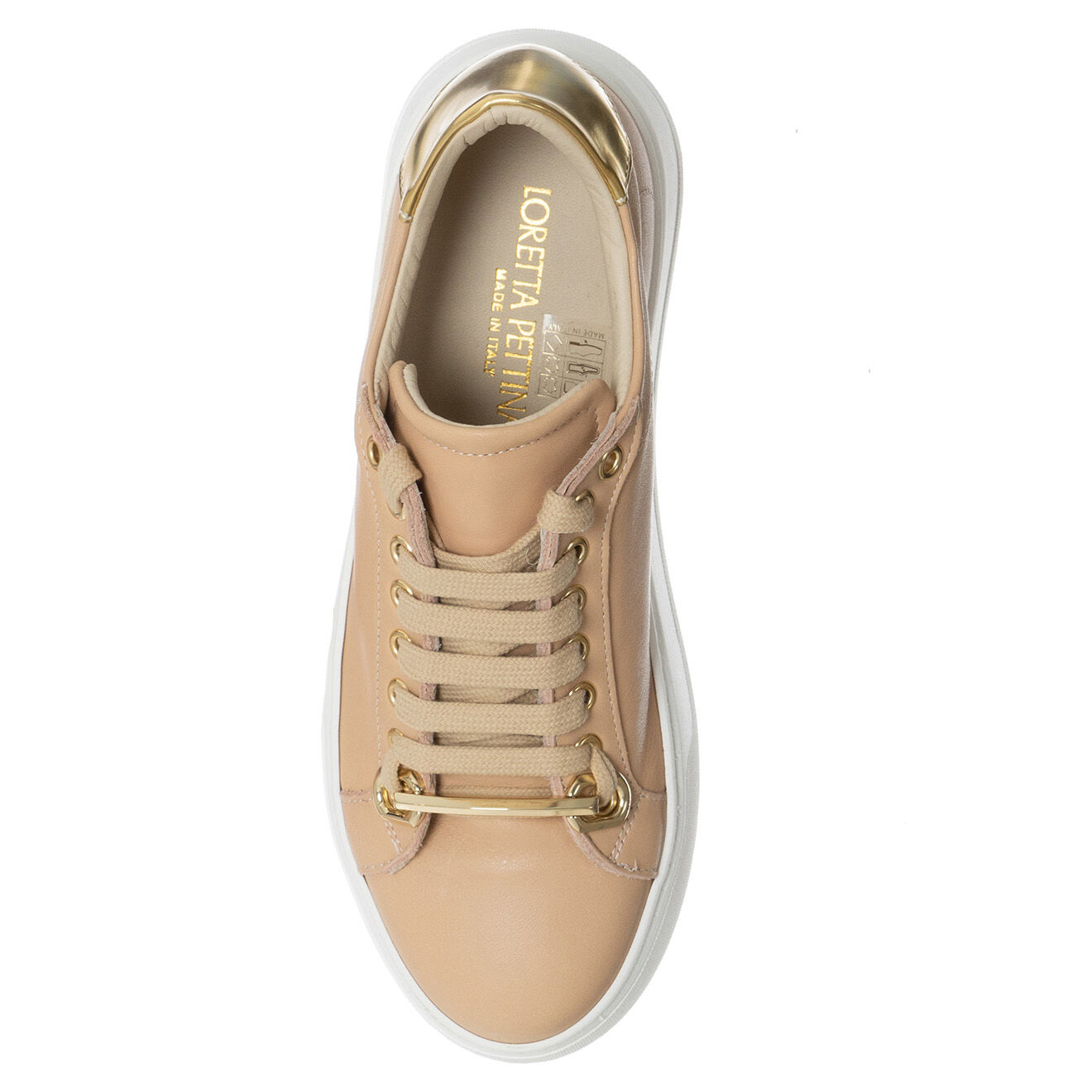 Loretta Pettinari Sneakers en Cuir Sosa beige/Doré/blanc