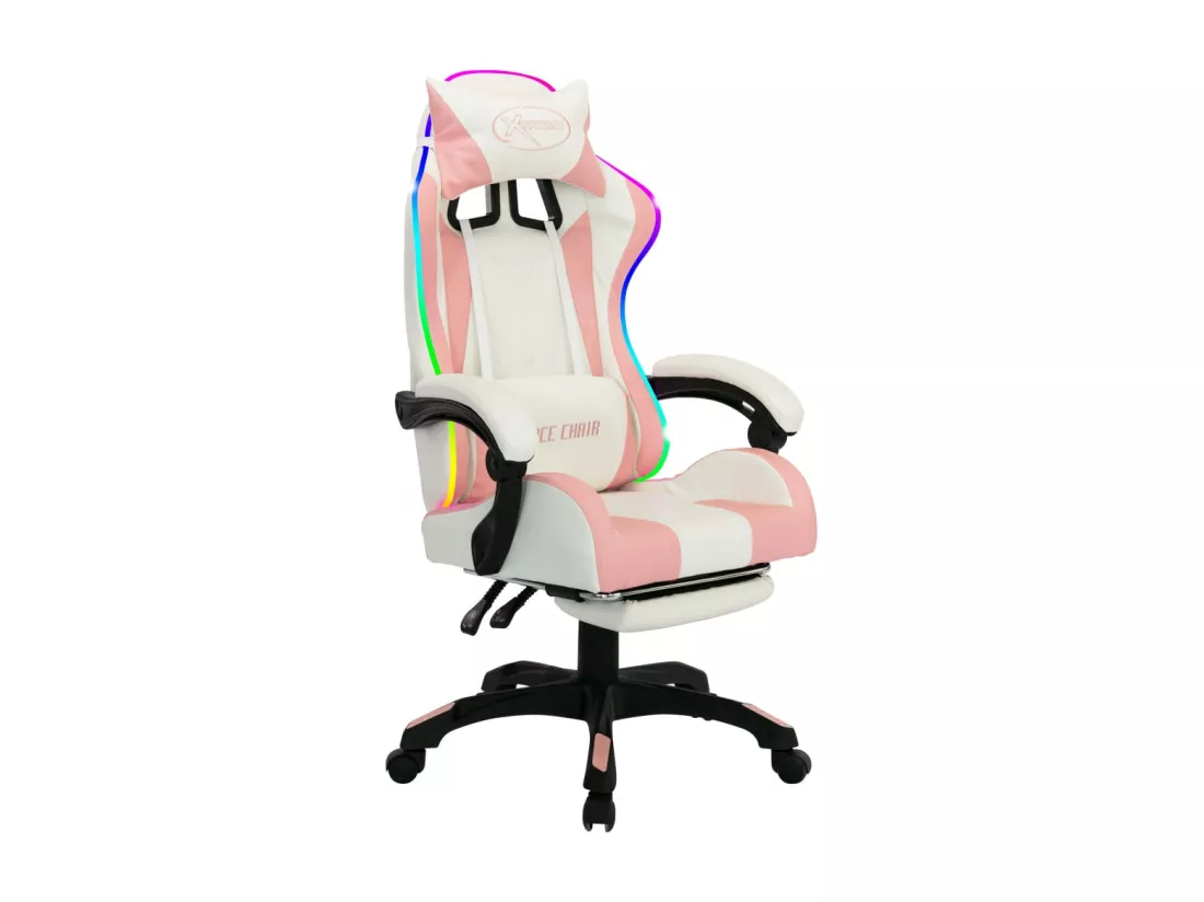 Fauteuil de jeux vidéo avec LED RVB Rose et blanc Similicuir