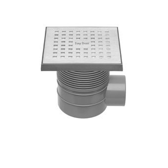 Easy Drain Aqua Quattro vloerput m. ABS afwerkdeel RVS rooster en zijuitlaat 15x15cm inbouwdiepte 70-103mm m. waterslot 50 tot 25mm