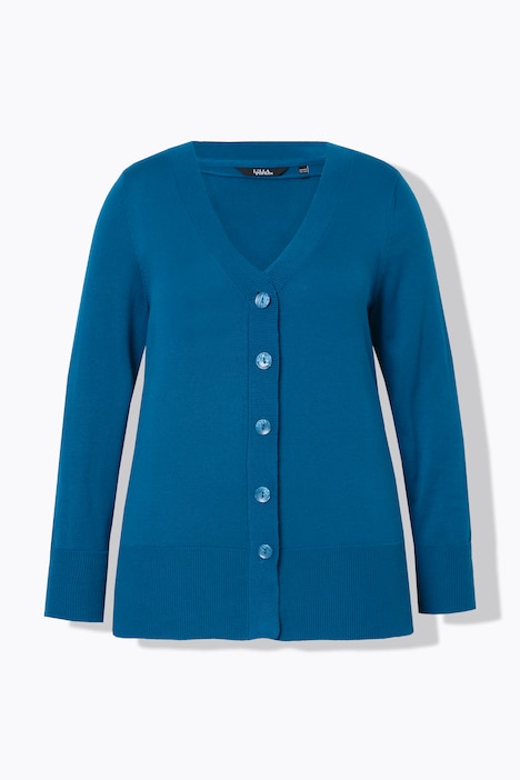 Strickjacke, V-Ausschnitt, Knopfleiste, Feinstrick