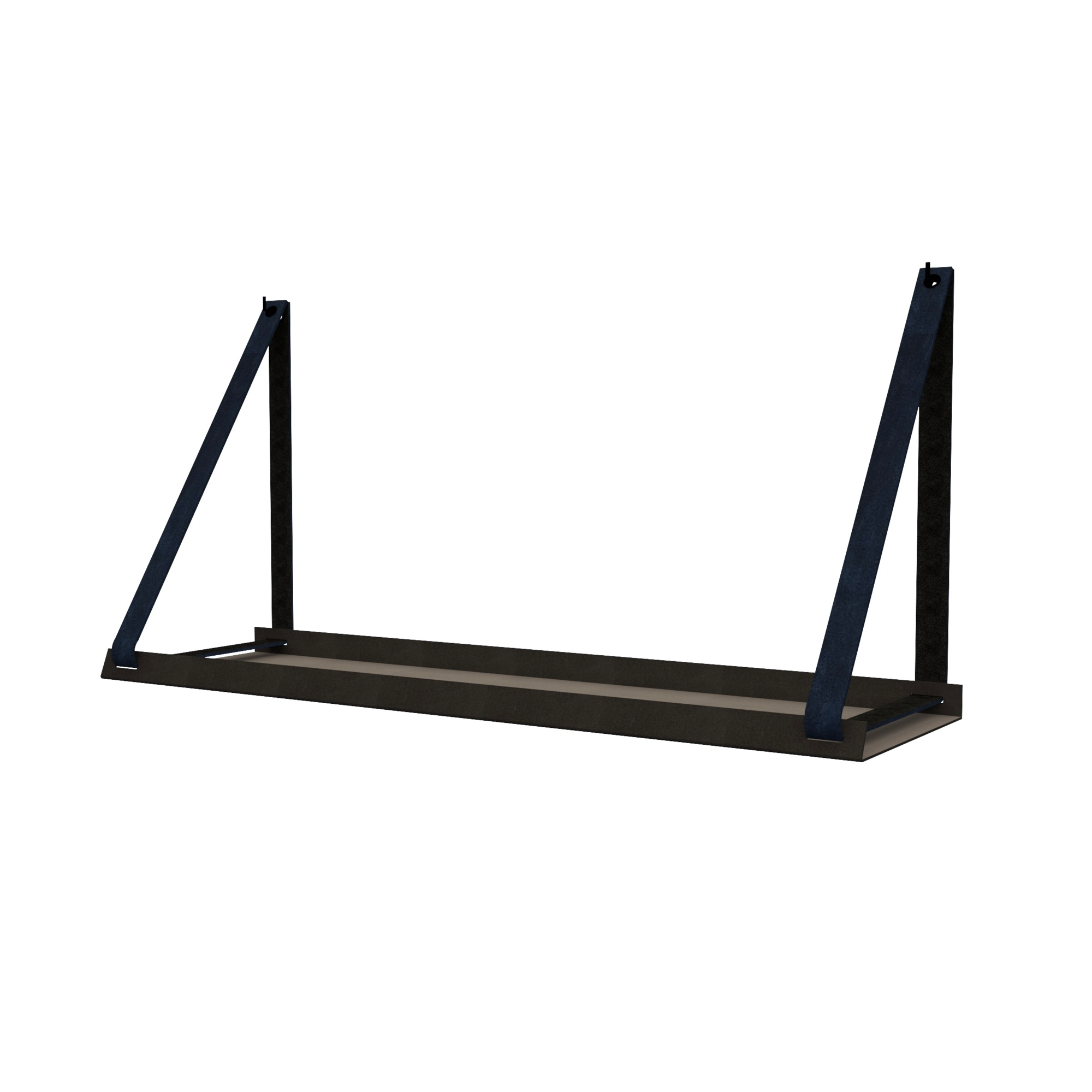 Stalen wandplank 98x20cm - incl. leren plankdragers Stalen wandplank met leren plankdragers - Navy