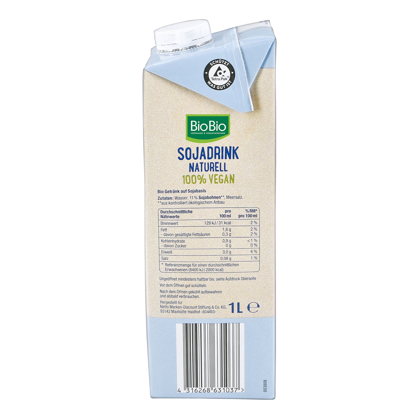 BioBio Sojadrink Naturell 1 Liter, 8er Pack
