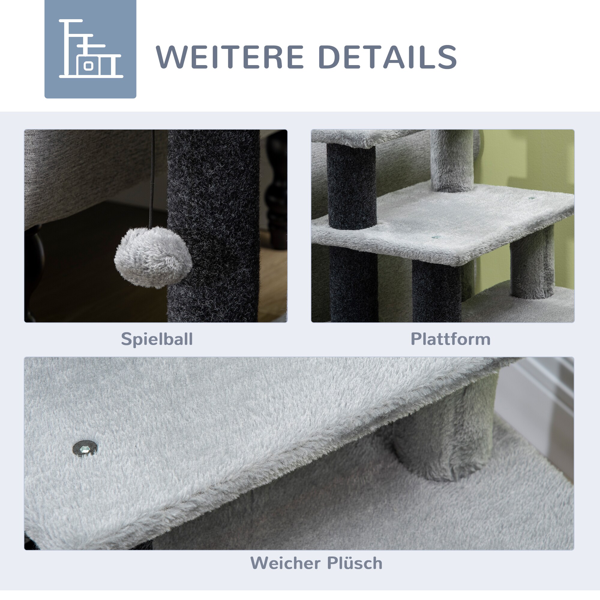 PawHut Haustiertreppe mit Schlafhöhle grau 60L x 40B x 66H cm