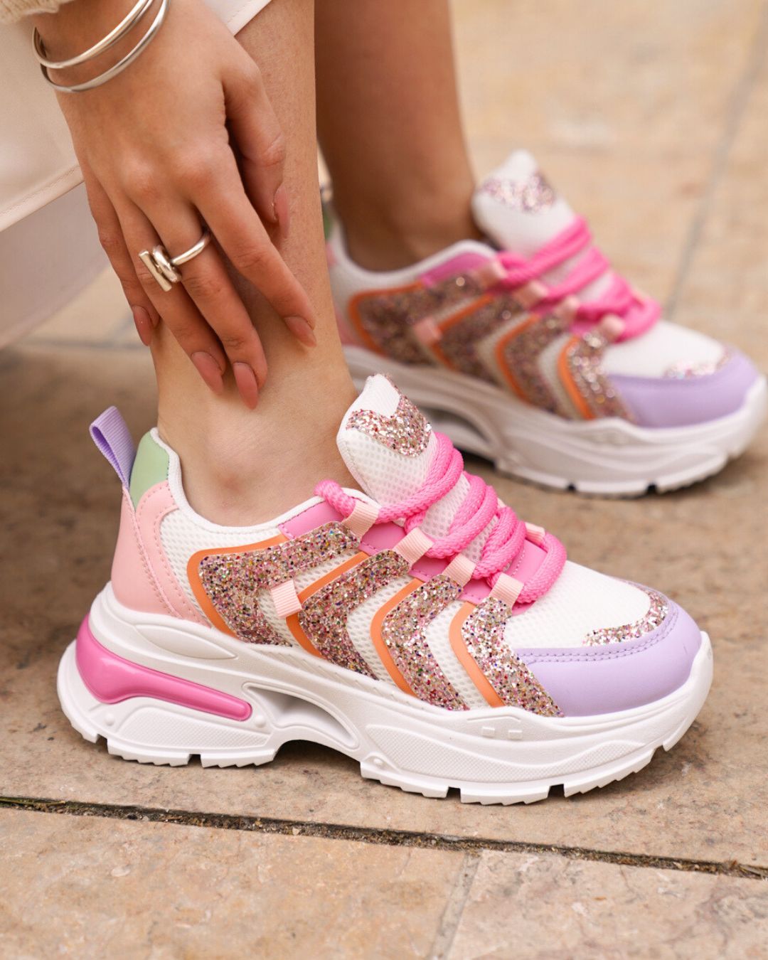 Basket femme multicolore semelle épaisse à lacets - Alisha