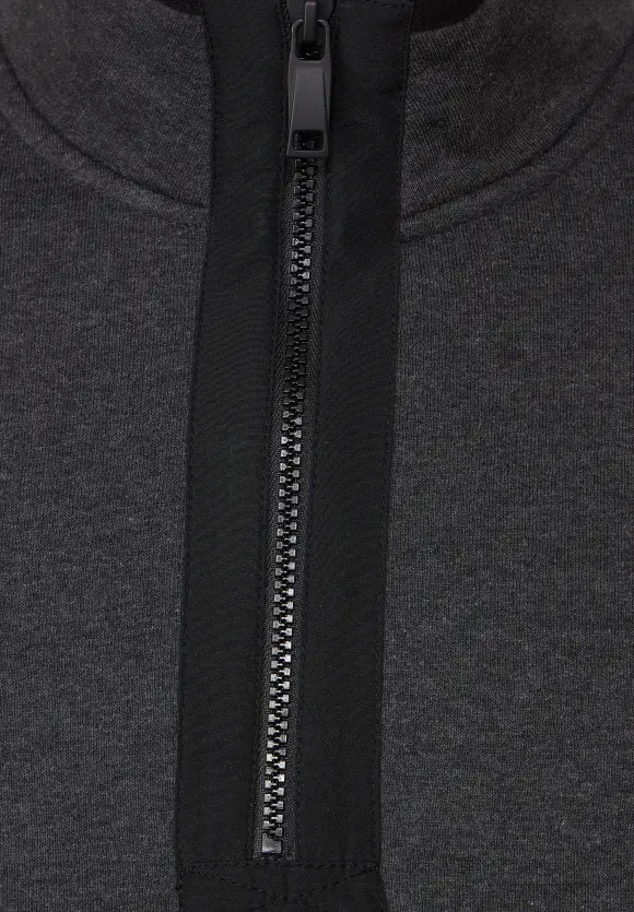 Brushed Sweattroyer - anthra grey melange