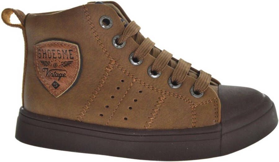 Shoesme Cognac Veterboot Met Patch Veterschoen Kind Jongens Brown Microleer