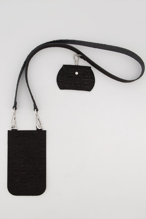 Ledertasche, Krokoprägung, abnehmbare Minitaschen