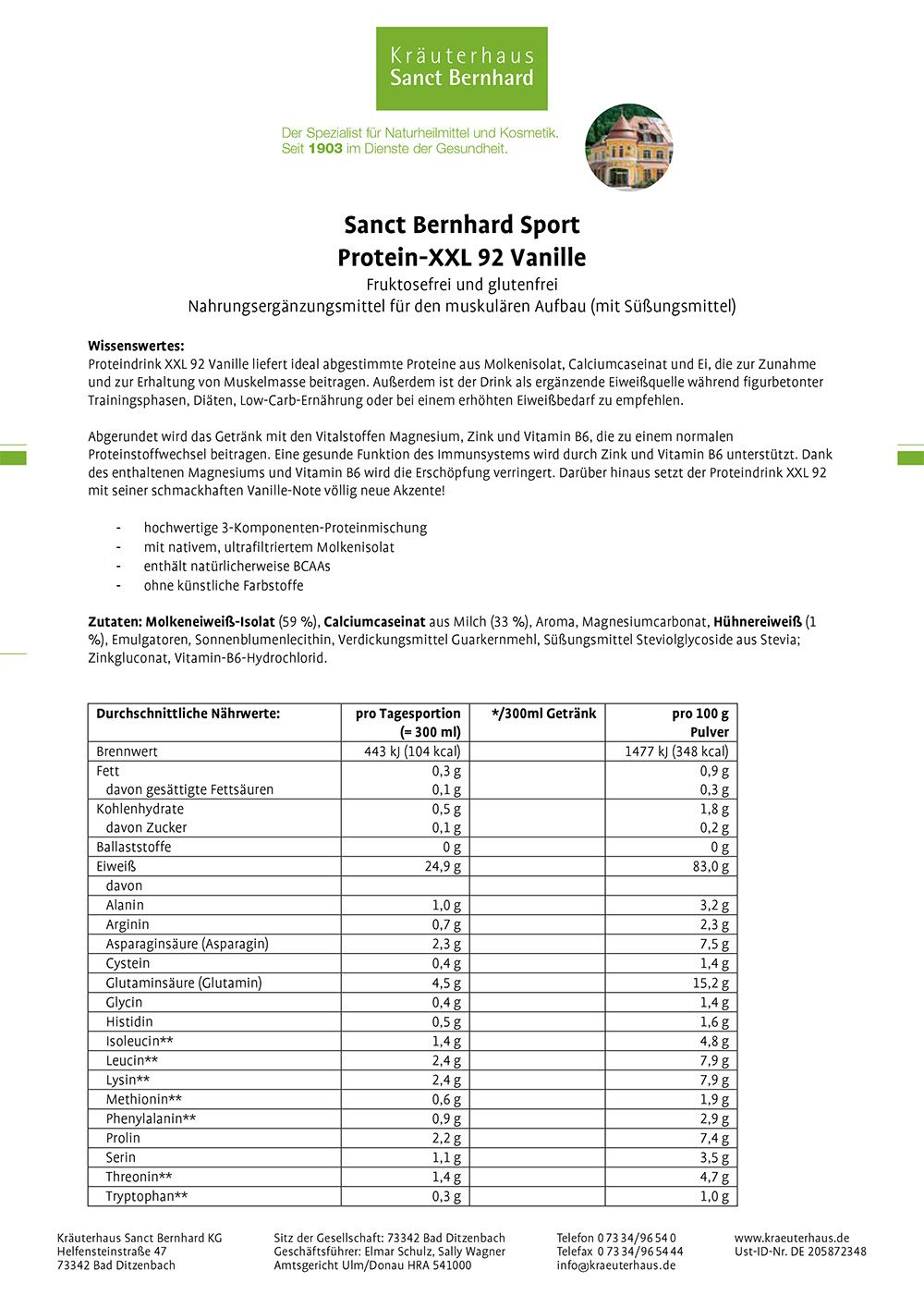 Sanct Bernhard Sport Protein-XXL 92