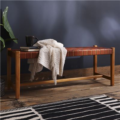 Banc en teck assise en cuir