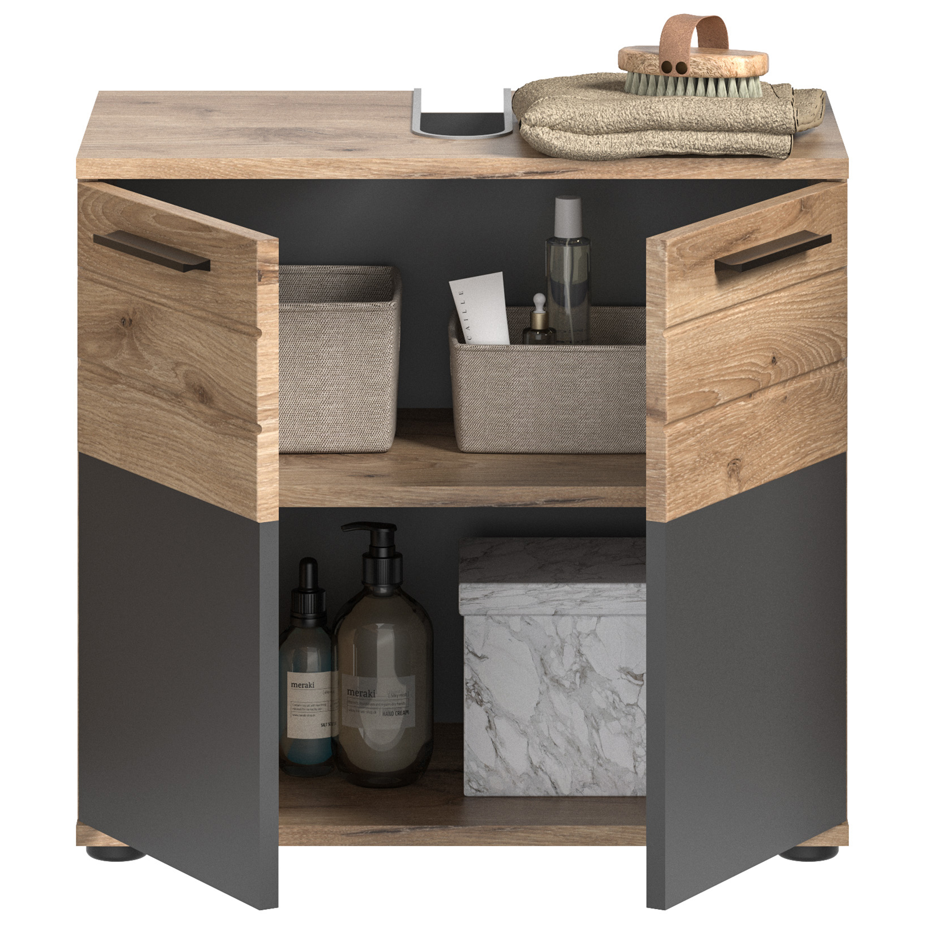 Waschbeckenunterschrank MASON - Nox Oak - Basalt grau - 60 cm