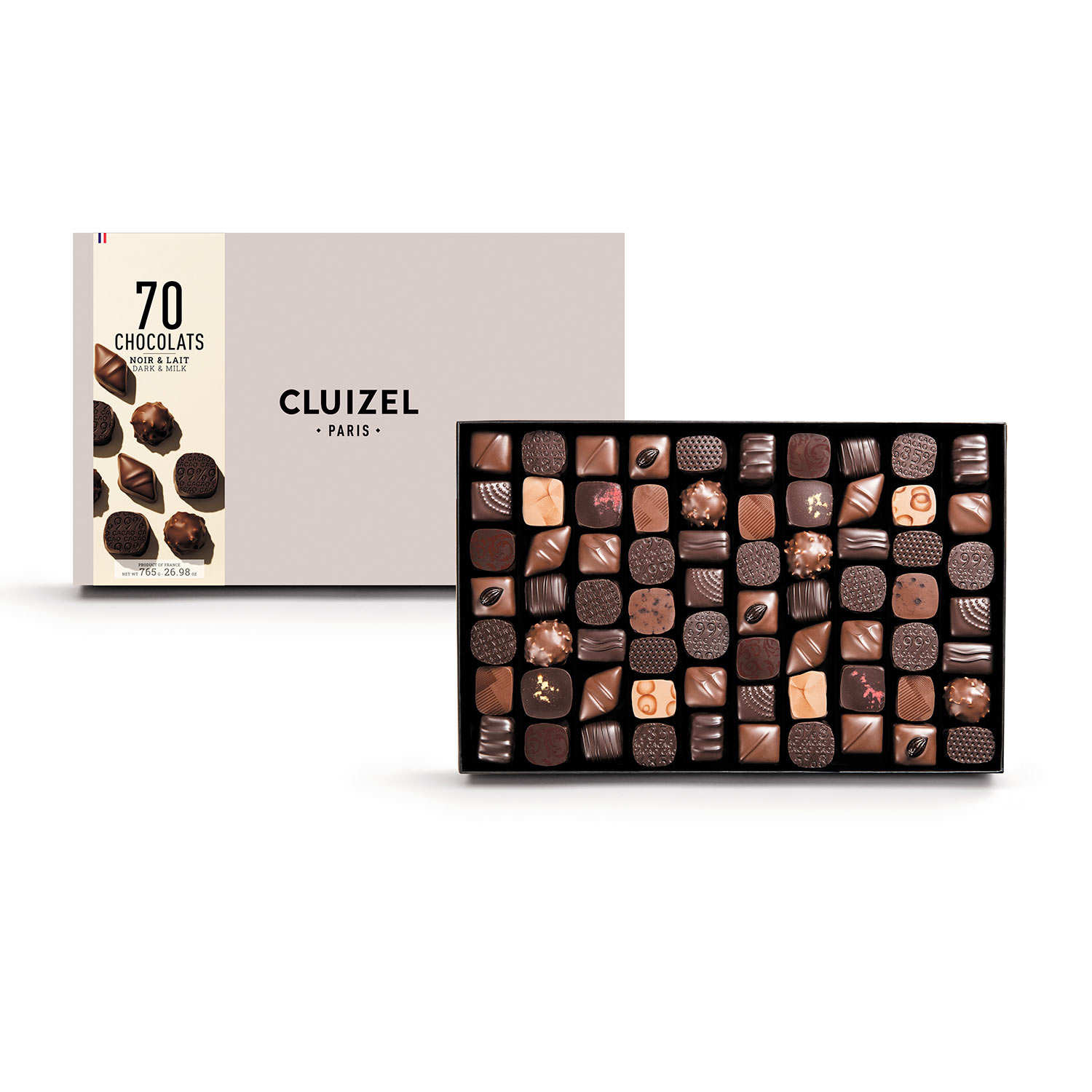 Coffret 70 chocolats noir et lait Cluizel