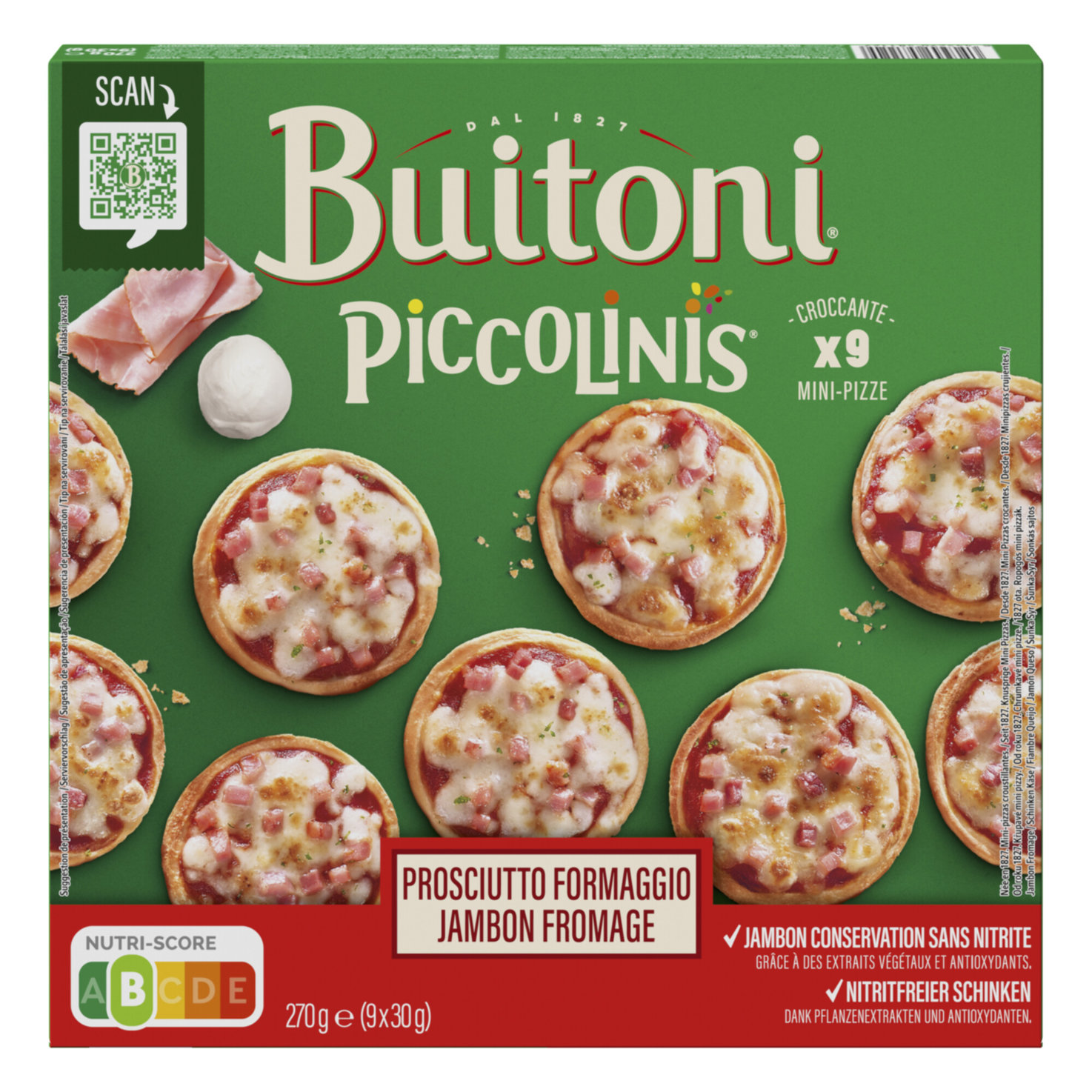 Buitoni Piccolinis Pizza Prosciutto Formaggio 9 Stück