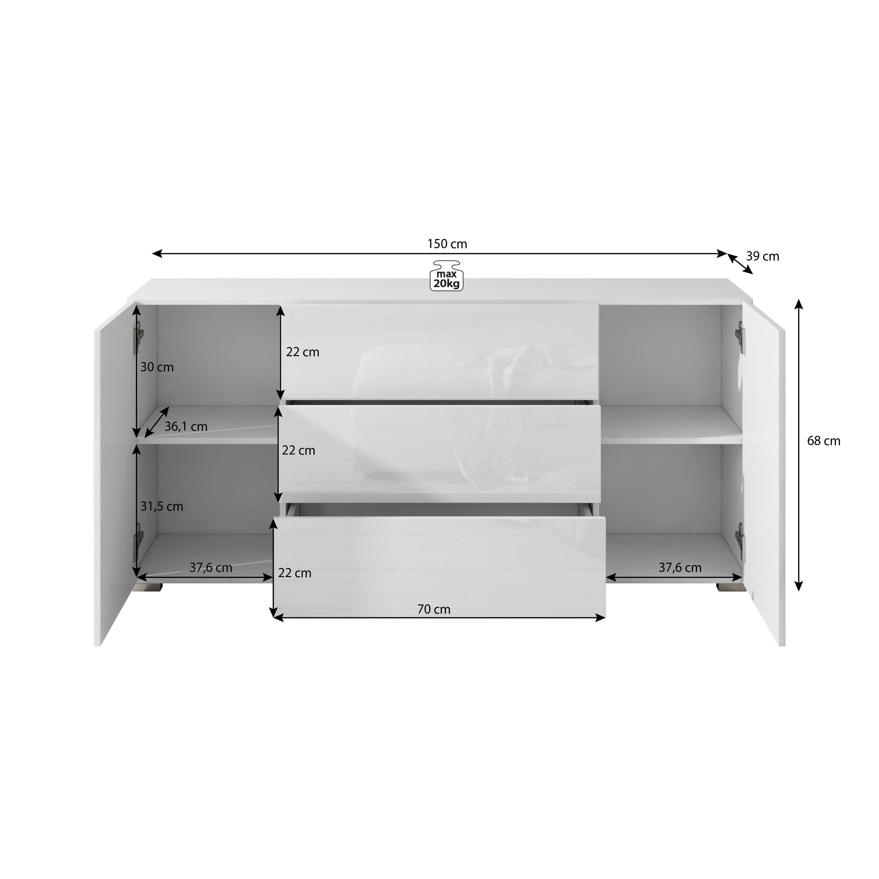 Meubella - Dressoir Bonzo - Wit - 150 cm