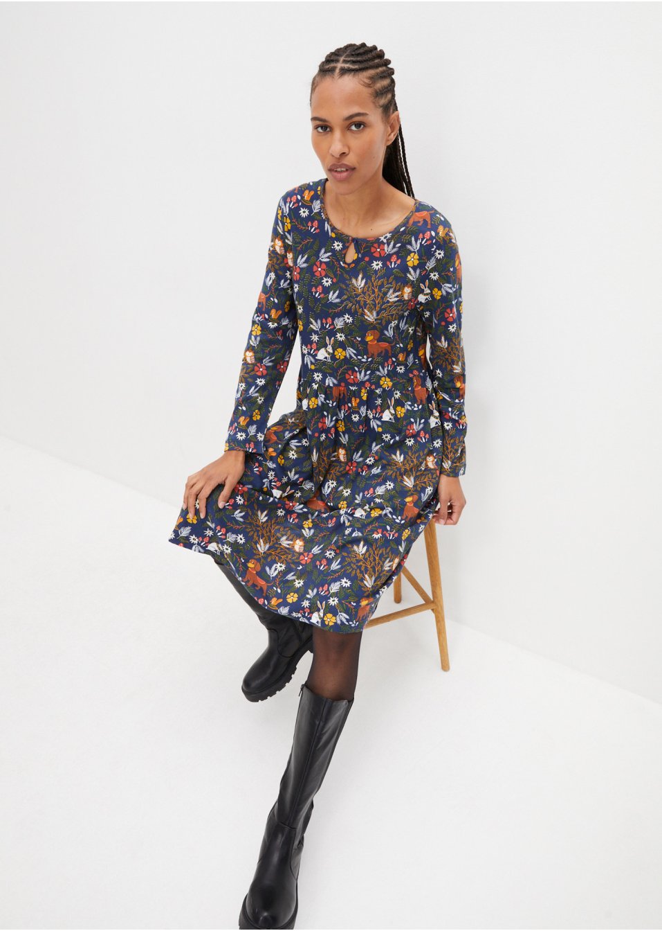 Robe en jersey avec imprimé automnal