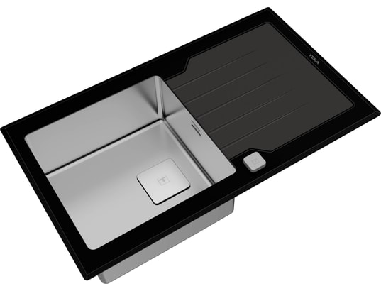 TEKA - Evier à encastrer Diamond RS15 , verre trempé, cuve inox, 115100011