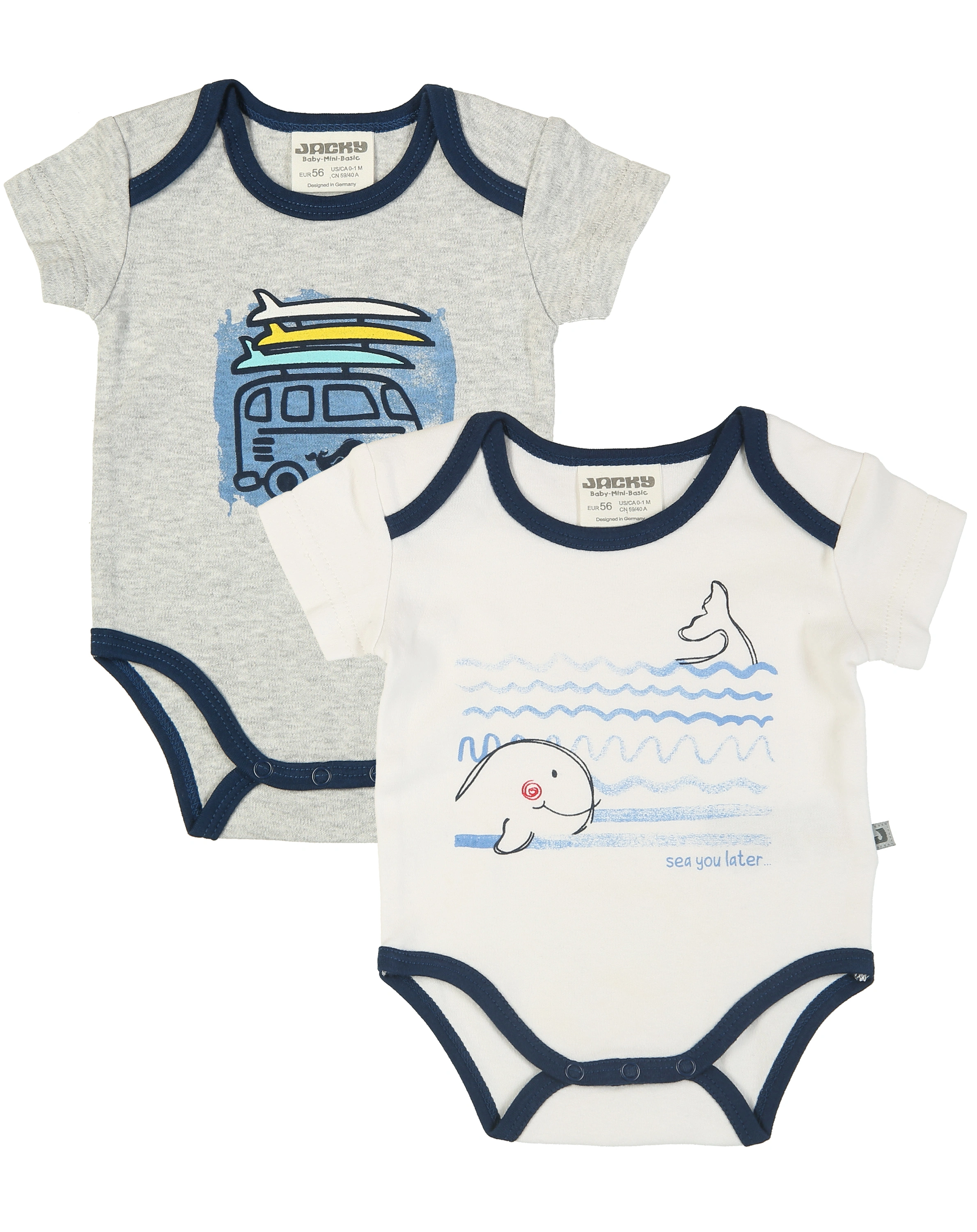 Kurzarm-Body SEA YOU LATER  2er-Pack in offwhite/grau
