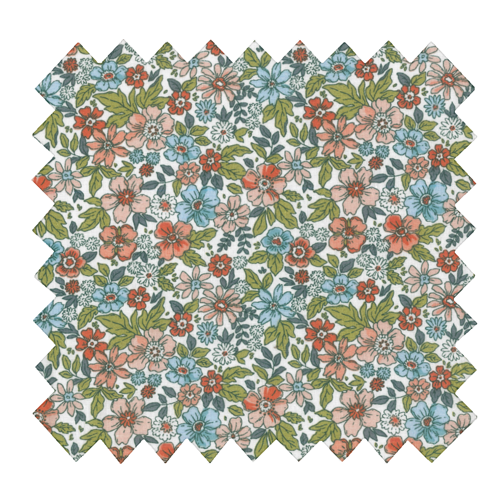 Tissu Coton Au Mètre Fleuri Vert Et Nudeex1095