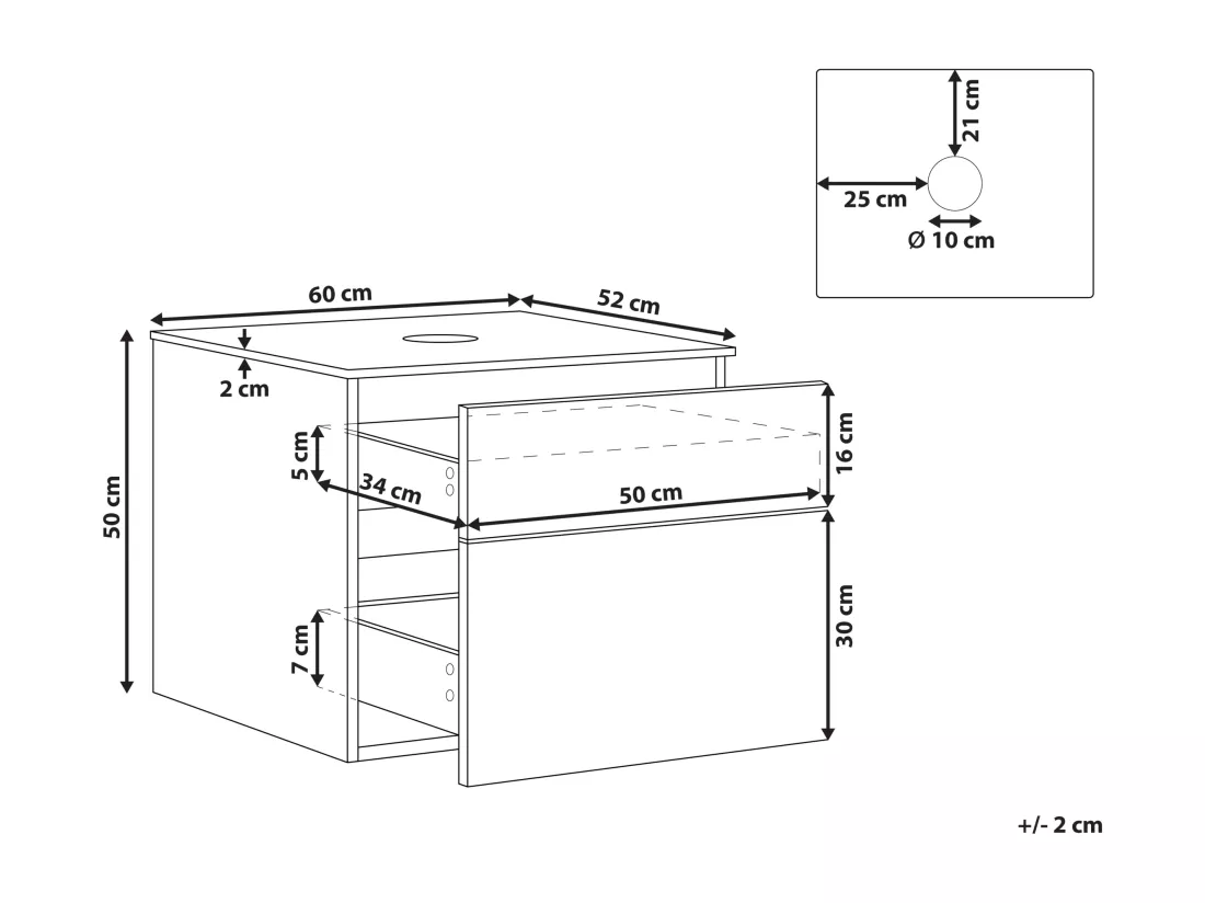 Meuble lavabo mural BEXTI 60 cm 52 cm 50 cm Marron clair