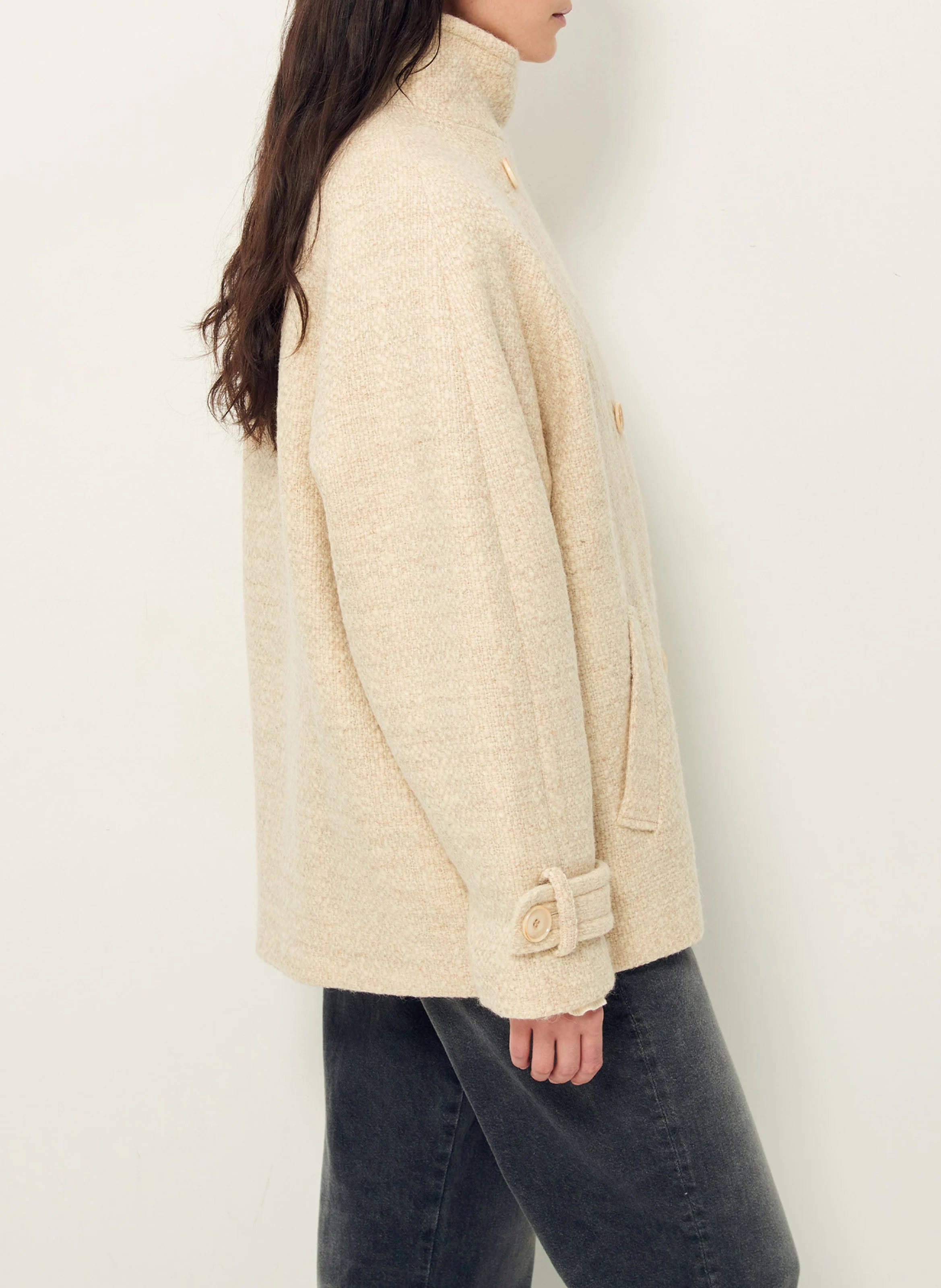 BLEECK - Manteau col montant en laine mélangée | Beige