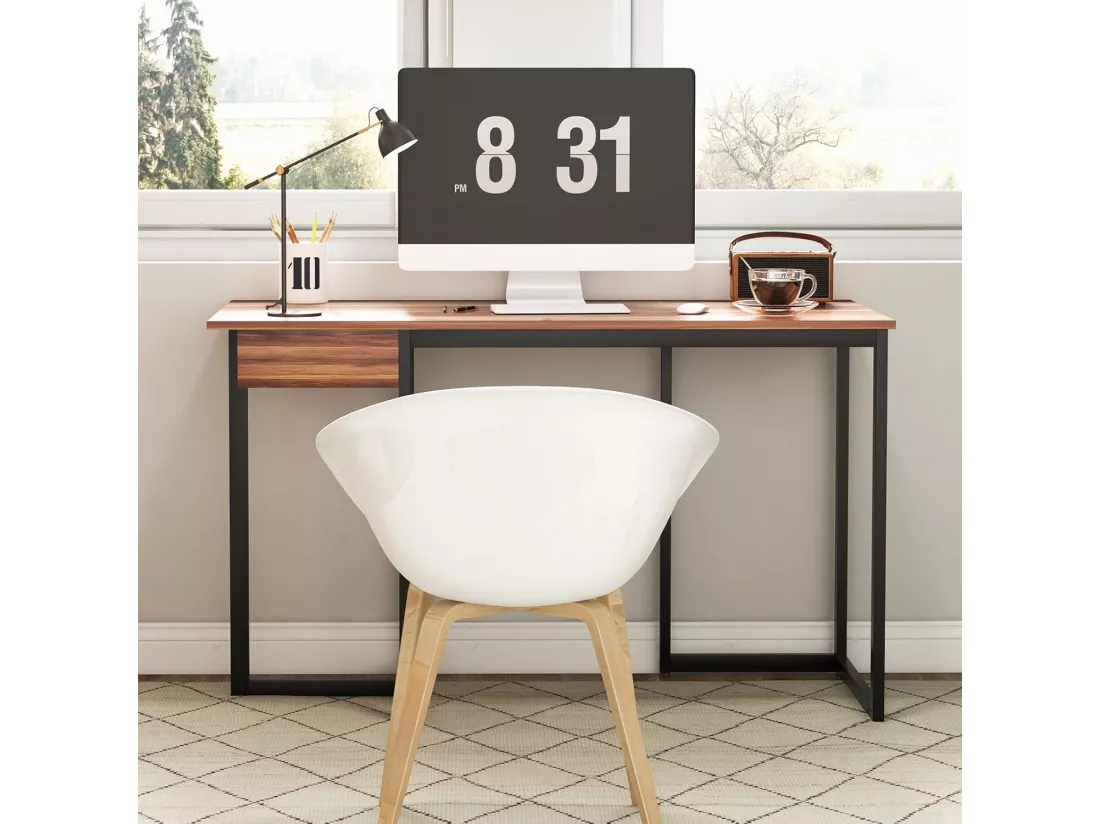 Bureau d'Ordinateur Industriel 120 x 55 cm, Table avec Tiroir, Design Élégant, Postes de Travail pour Bureau, Salon, Chambre, Facile à Assembler, 120 x 55 x 75 cm (Noyer)