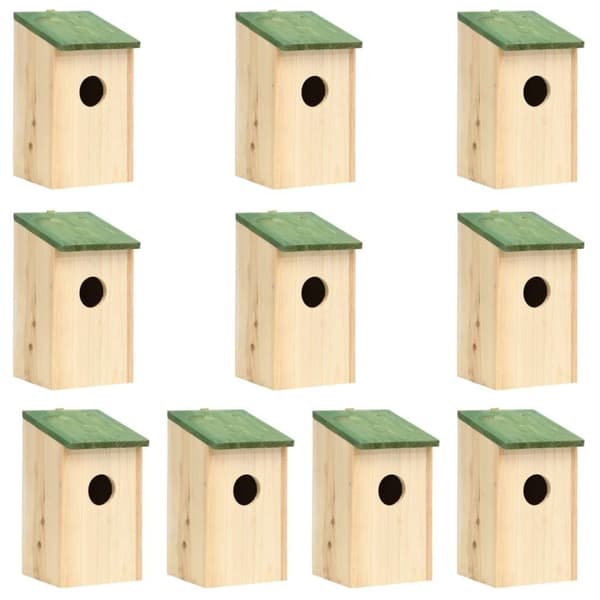 vidaXL Fuglehus 10 stk heltre gran 12x12x22 cm