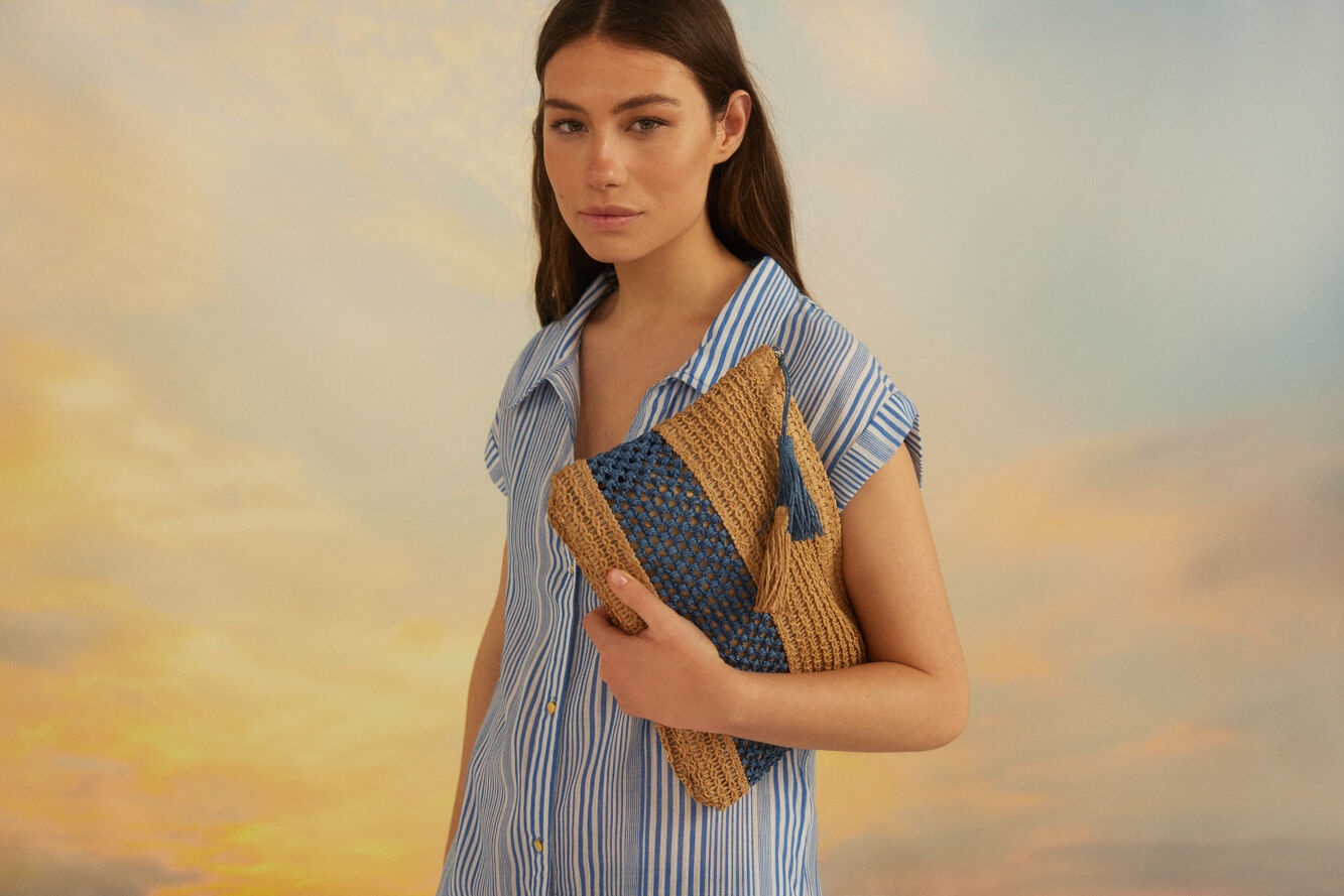 Caftan longo bordado - Estampa azul