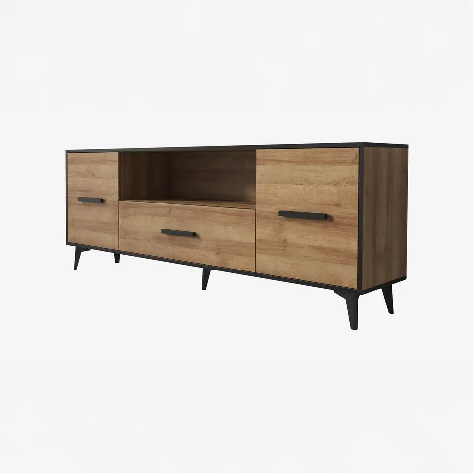 Meubella - TV-Meubel Frey - Licht eiken - Zwart - 179 cm