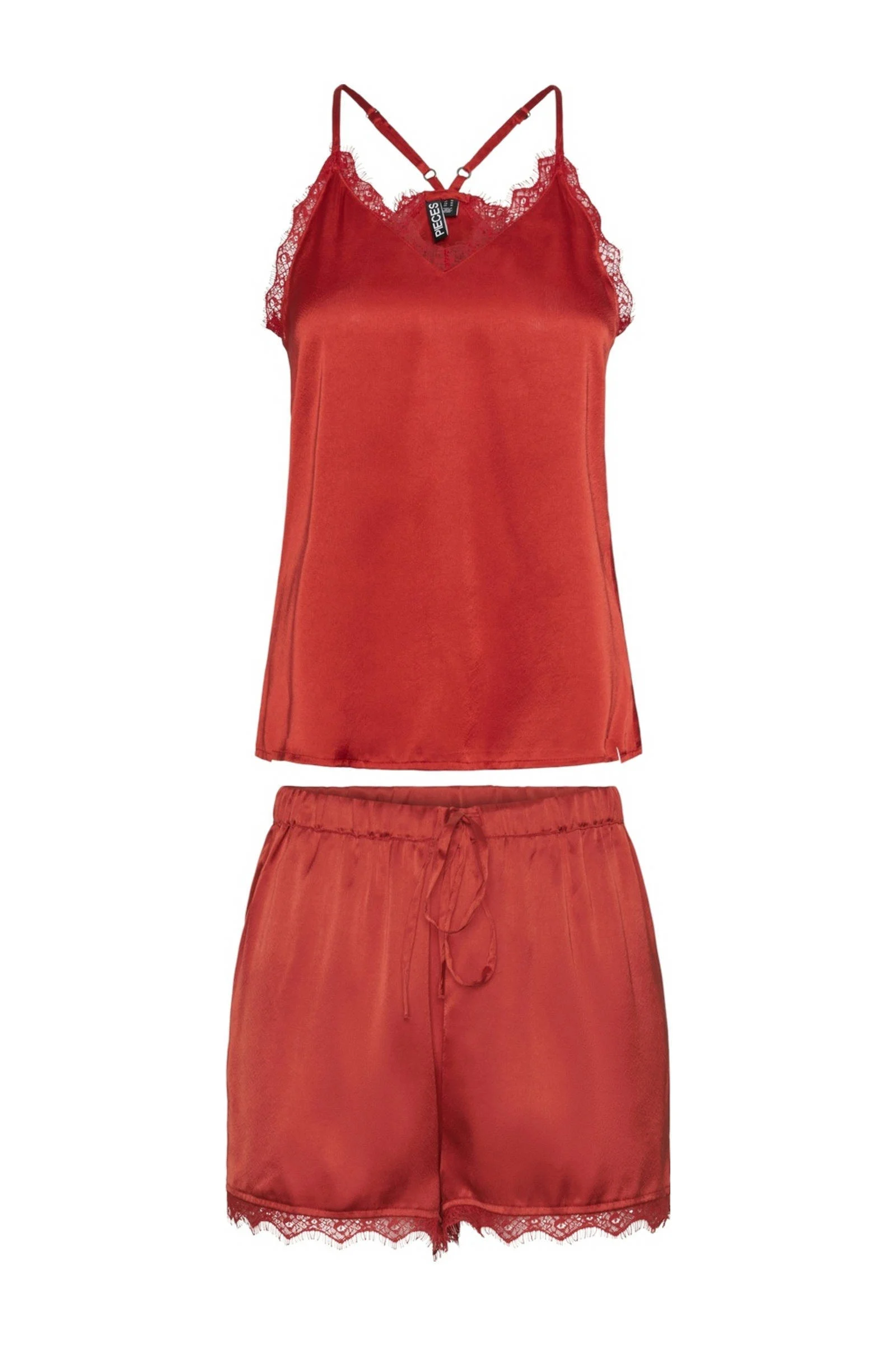 PIECES satijnen shortama PCANOVI rood