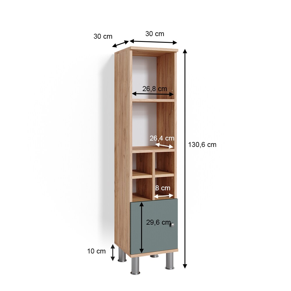 Vicco Midischrank Hochschrank Badschrank Fynn Eiche Grün kleine Tür Badmöbel
