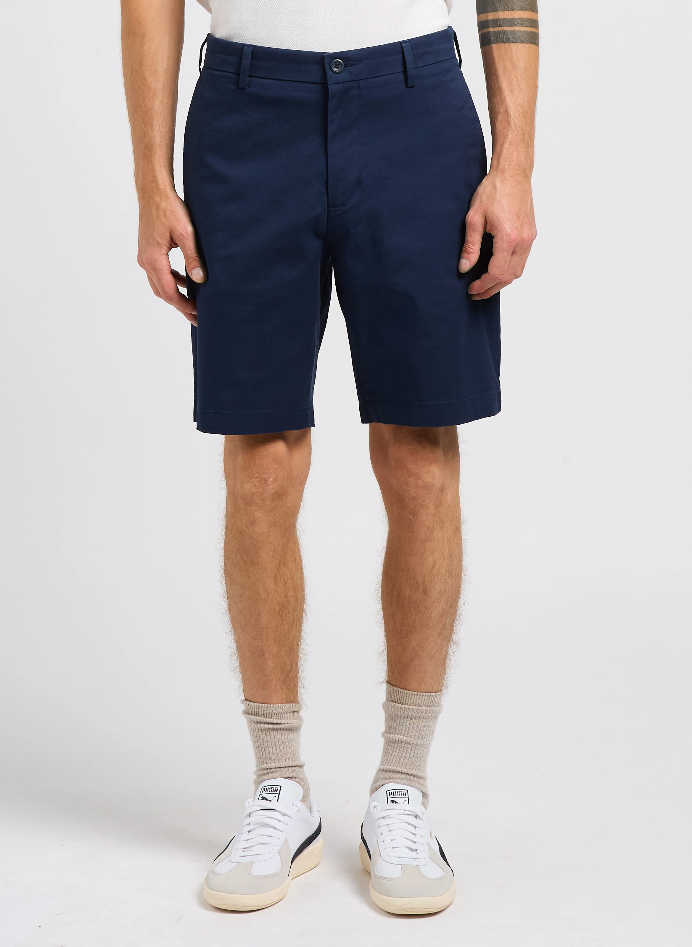 Short chino slim-fit en coton mélangé | Bleu