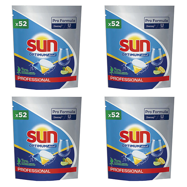 Capsules lave-vaisselle cycle court Sun Optimum citron, 4 sachets de 52
