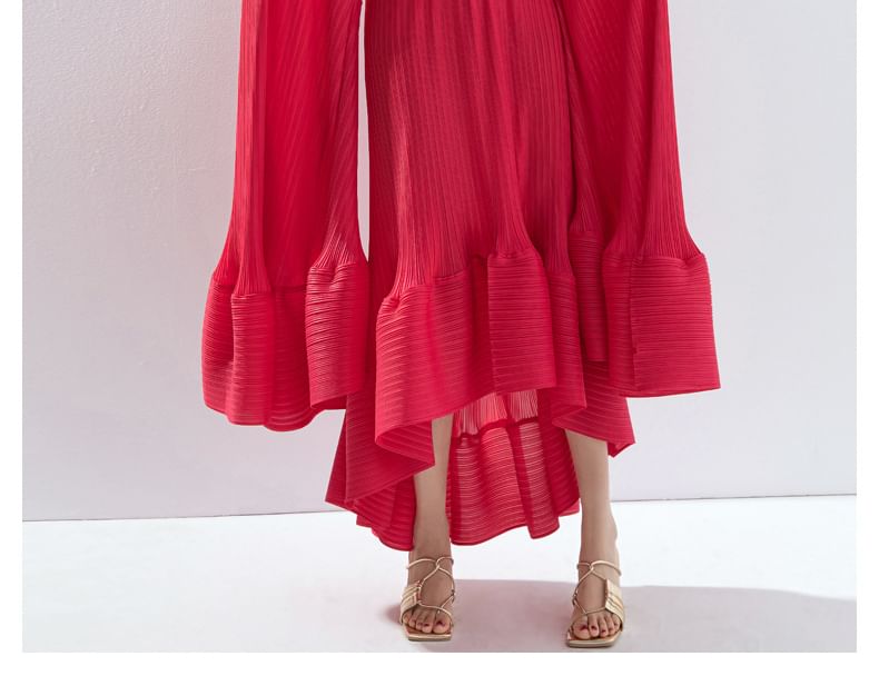 Doowex - Maxi-jurk met cape, ronde hals, effen ruchezoom en plooien