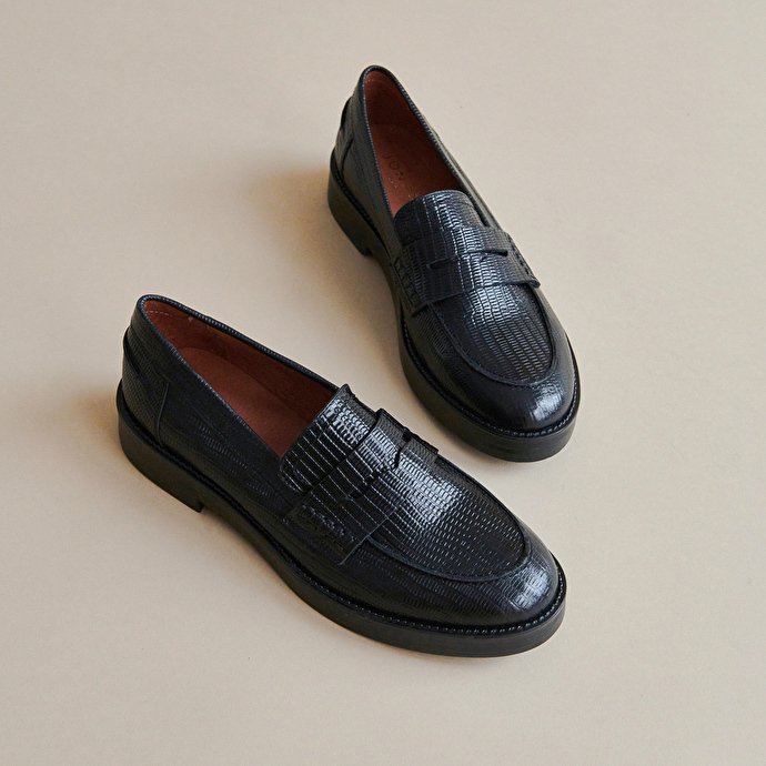 Mocassins  en cuir reptile noir