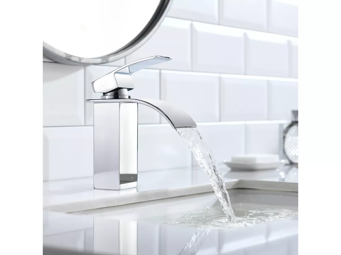 2PCS Cecipa max Robinet de Lavabo de Salle de Bain Cascade, Mitigeur de Lavabo à Poignée Unique, Eau Chaude et Froide, Chromé!,EU Modèle