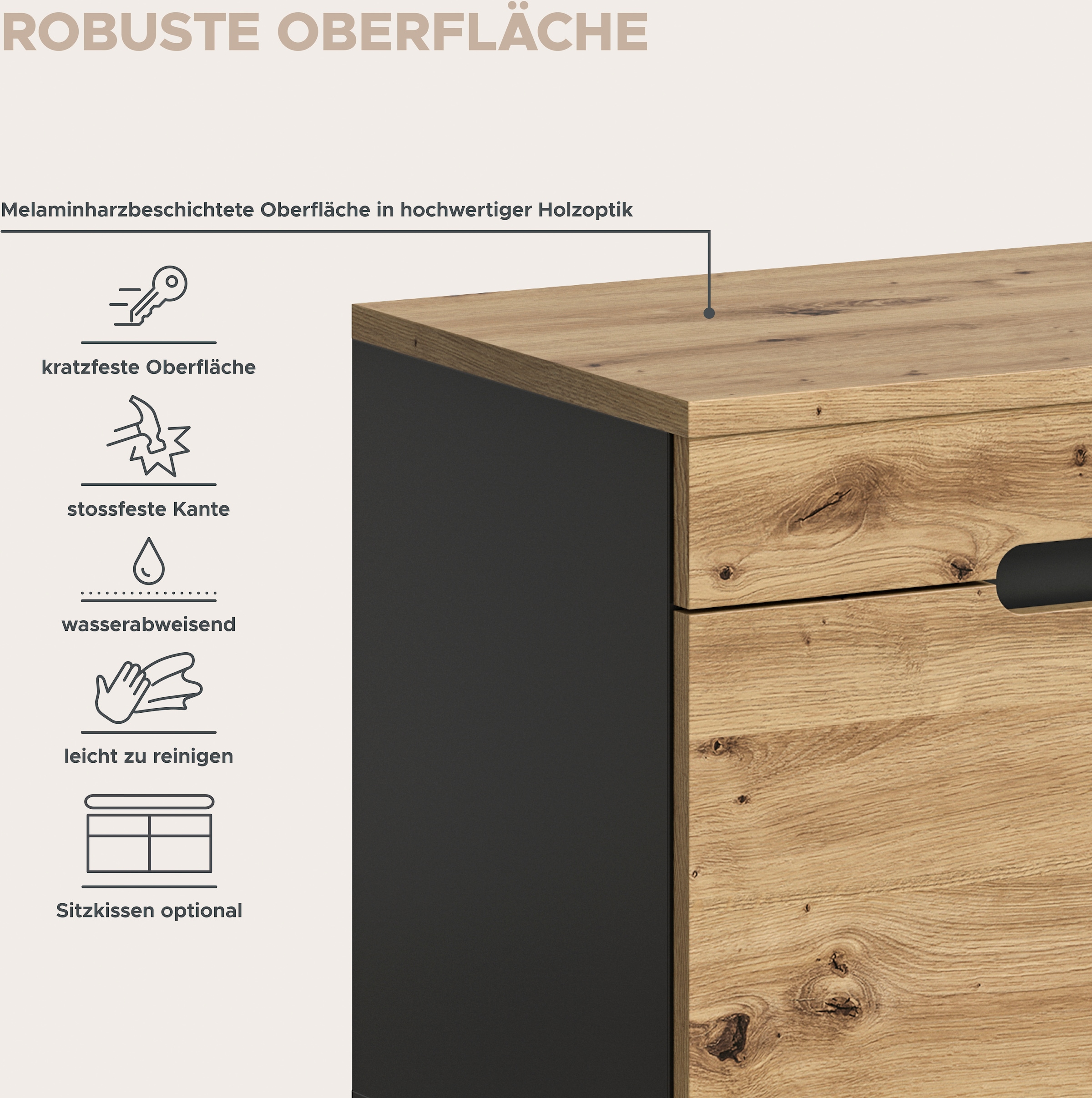 INOSIGN Garderoben-Set »REHAT, TOPSELLER!, 5-teilig, Breite 175cm, individuell stellbar« bestehend aus: Sitzbank, Paneel, Hakenleiste, Spiegel, Kommode, 4 Stk. tlg.