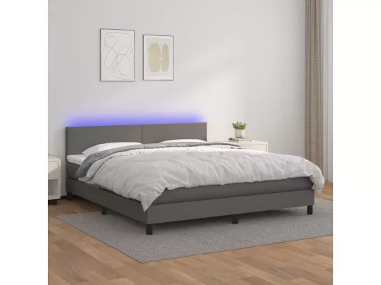 Sommier tapissier et matelas et LED Gris 180x200 cm Similicuir