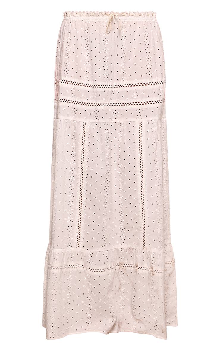 Blanc Jupe Longue Évasée En Broderie Anglaise - Ensemble Coordonné