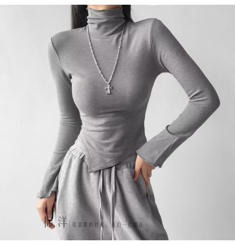 Honmizz - T-shirt met lange mouwen en col, asymmetrische en slanke pasvorm
