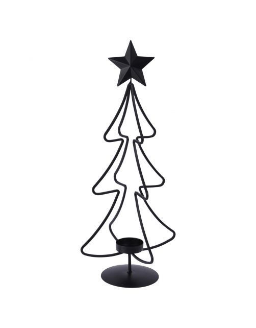 Homestyle Theelichthouder Kerstboom - Decoratie - 20x20x45 cm Zwart