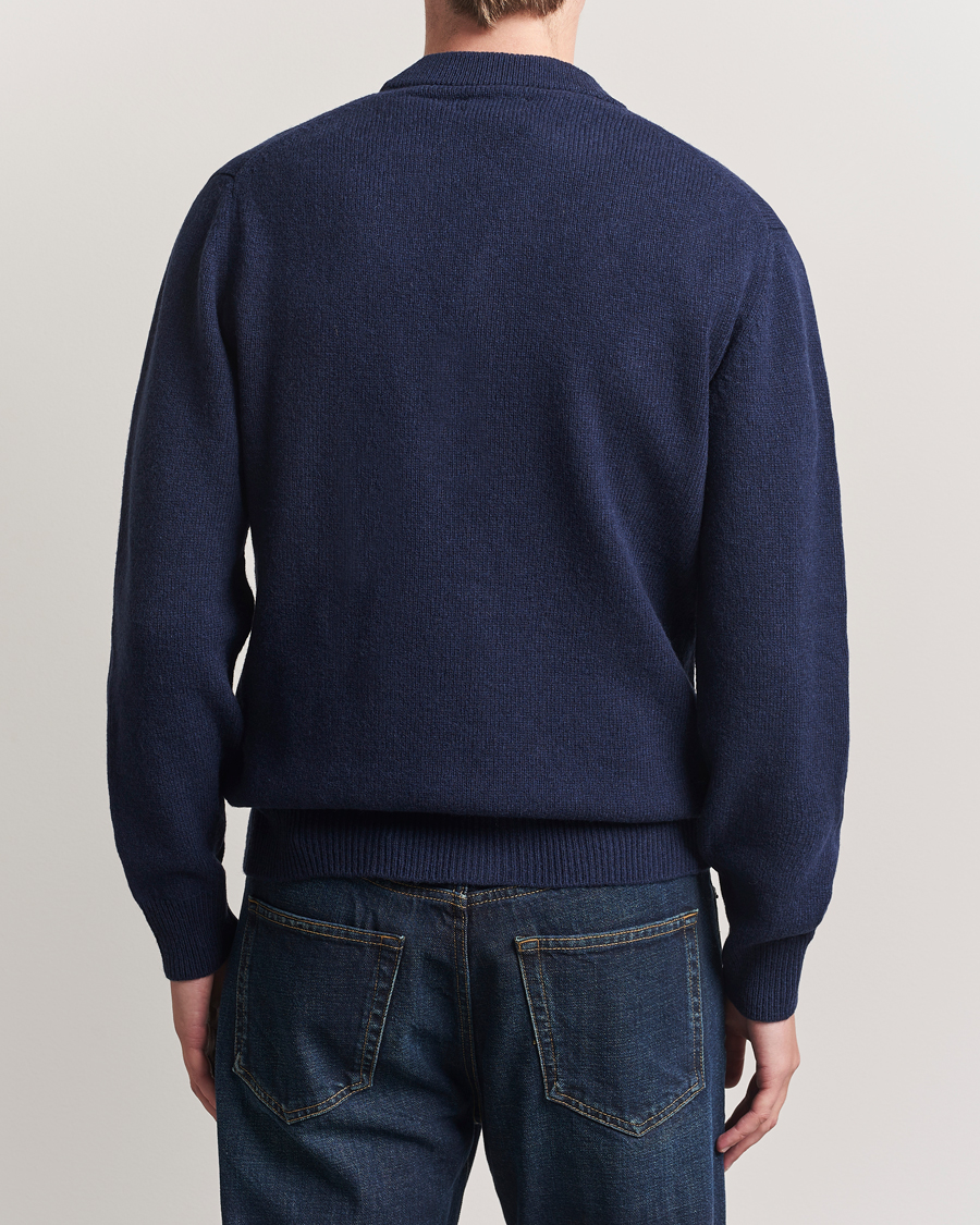 Baracuta Shetland Virgin Wool Cardigan Navy