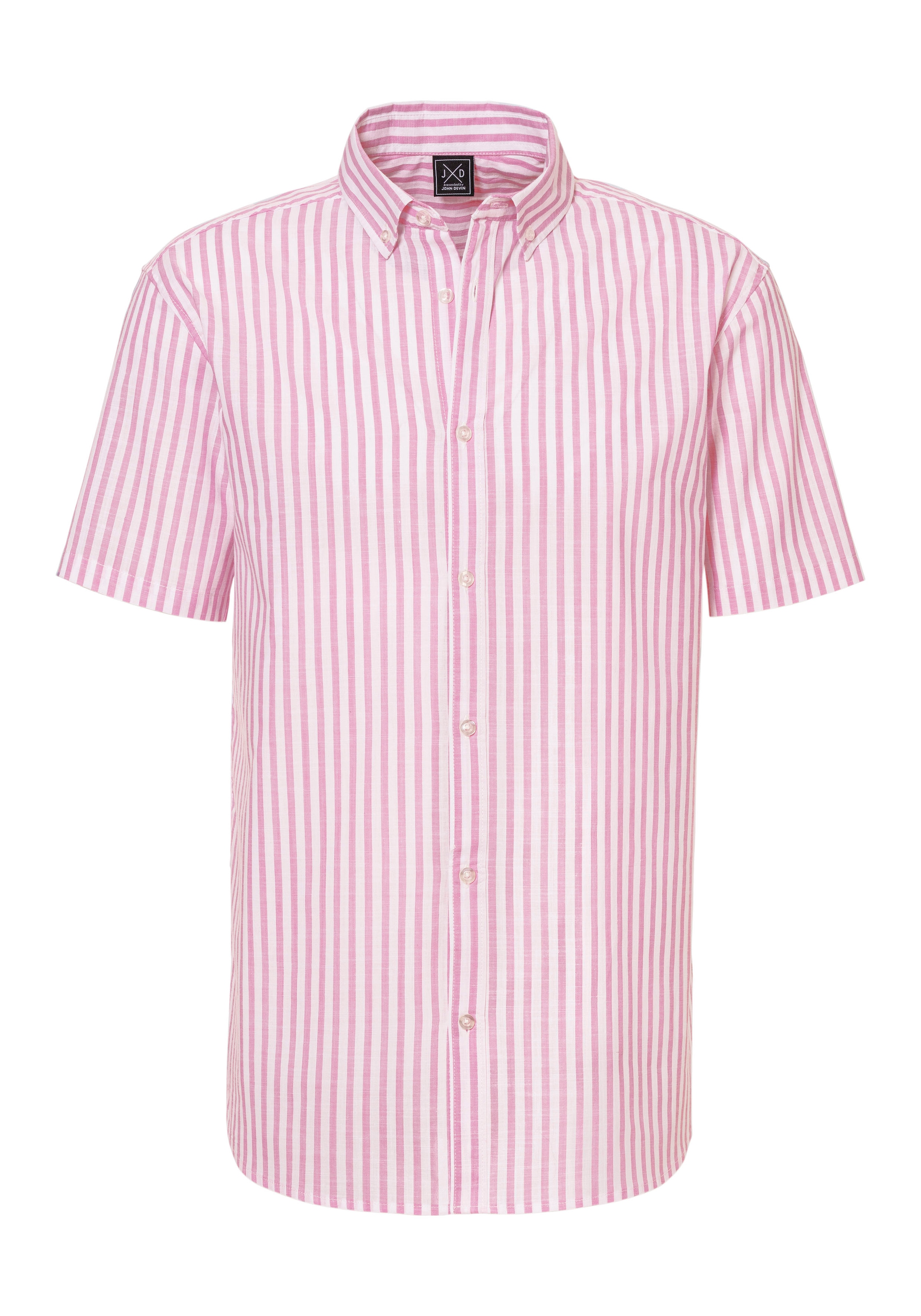 John Devin Kurzarmhemd »Regular Fit,« Streifenhemd mit Button-down-Kragen aus reiner Baumwolle